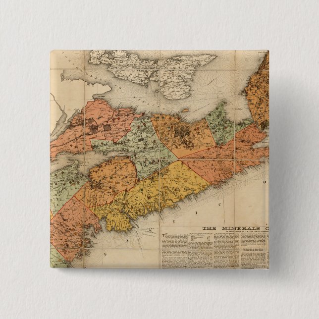 Bóton Quadrado 5.08cm Mapa mineral da Nova Escócia (Frente)