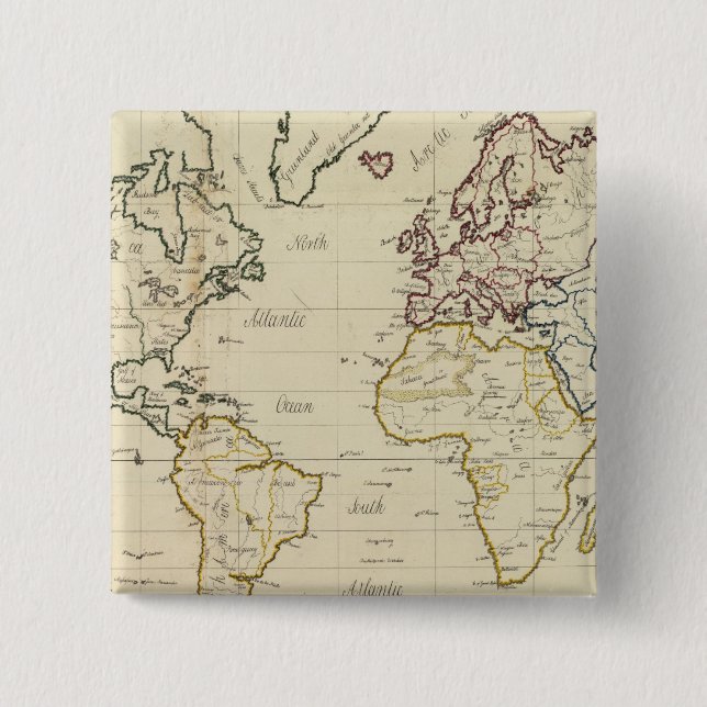 Bóton Quadrado 5.08cm Mapa mundial (Frente)