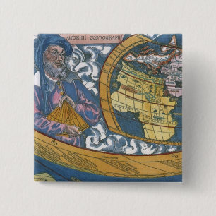 Bóton Quadrado 5.08cm Mapa Mundial Antigo com Claudius Ptolemy, 1507