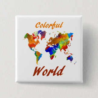 Bóton Quadrado 5.08cm Mapa Mundial Colorido Design 33