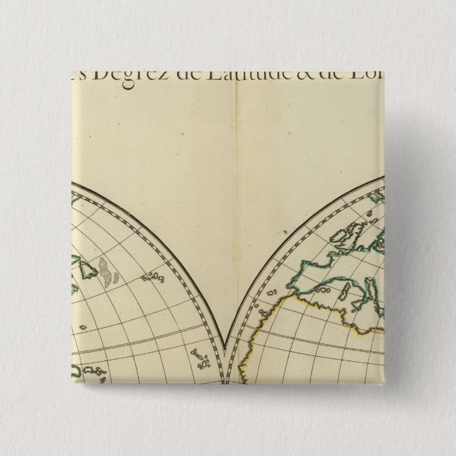 Bóton Quadrado 5.08cm Mapa mundial com Latitude e longevidade (Frente)