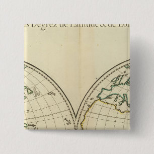 Bóton Quadrado 5.08cm Mapa mundial com Latitude e longevidade