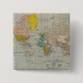 Bóton Quadrado 5.08cm Mapa Mundial da Vintage em 1910