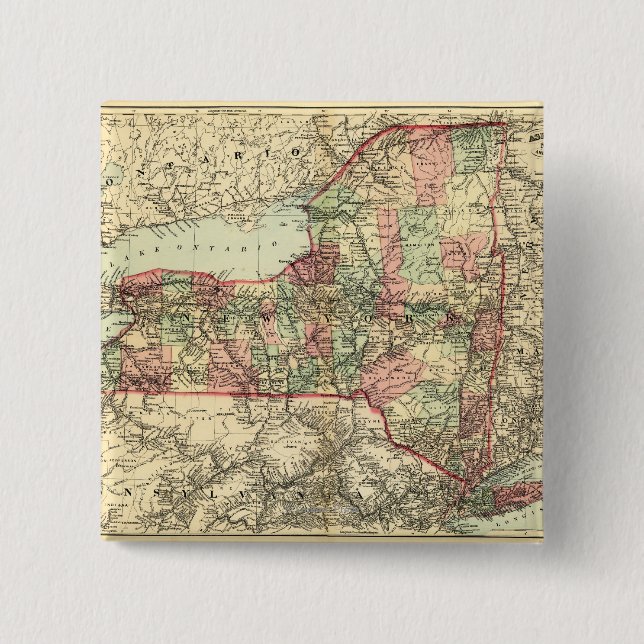 Bóton Quadrado 5.08cm Mapa Panorâmico de Nova Iorque (Frente)