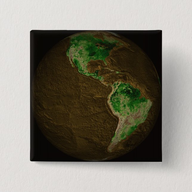 Bóton Quadrado 5.08cm Mapa topográfico da Terra (Frente)