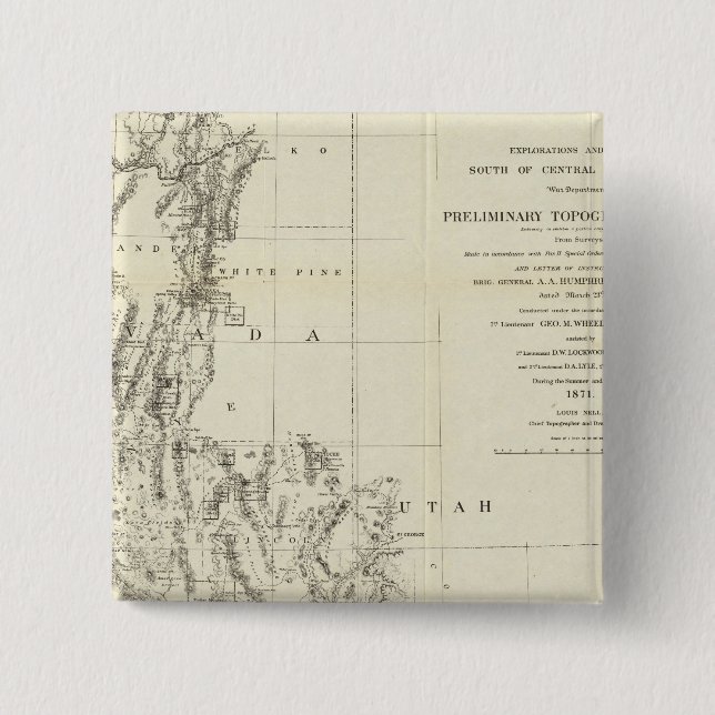 Bóton Quadrado 5.08cm Mapa topográfico de Nevada e Arizonas (Frente)