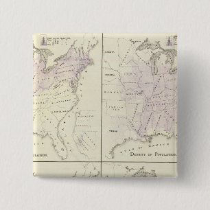 Bóton Quadrado 5.08cm Mapas de recenseamento dos Estados Unidos em 1870
