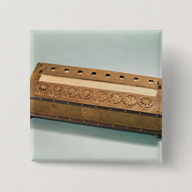 Bóton Quadrado 5.08cm Máquina calculadora inventada por Blaise Pascal (Frente)