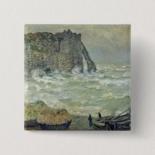 Bóton Quadrado 5.08cm Mar áspero de Claude Monet em Etretat, 1883