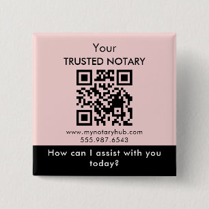 Bóton Quadrado 5.08cm Marca de Notário Rosa e Preto com Código QR