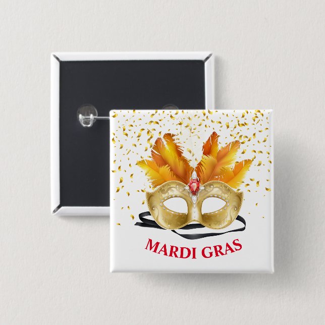 Bóton Quadrado 5.08cm Mardi Gras Button Pin (Frente & Verso)