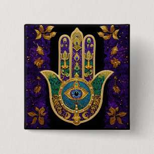 Bóton Quadrado 5.08cm Mardi Gras Dourada Roxo Verde Arte Hamsas