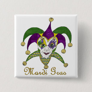 Bóton Quadrado 5.08cm Mardi Gras Jesters Mask colorido