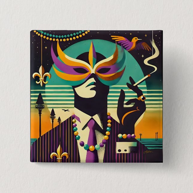 Bóton Quadrado 5.08cm Mardi Gras Sr. Morte O Homem Fumante (Frente)