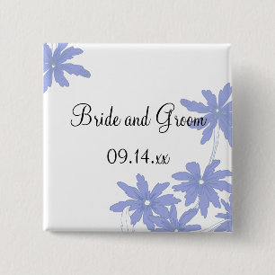 Bóton Quadrado 5.08cm Margaridas azuis da pervinca no casamento branco