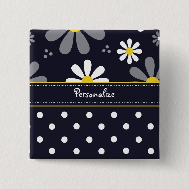 Bóton Quadrado 5.08cm Margaridas femininos e bolinhas da modificação com (Frente)