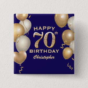 Bóton Quadrado 5.08cm Marinho 70 Festa de aniversário Balões Azuis e Dou