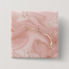 Bóton Quadrado 5.08cm Mármore Rosa Bege com Glitter Dourado Padrão Abstr