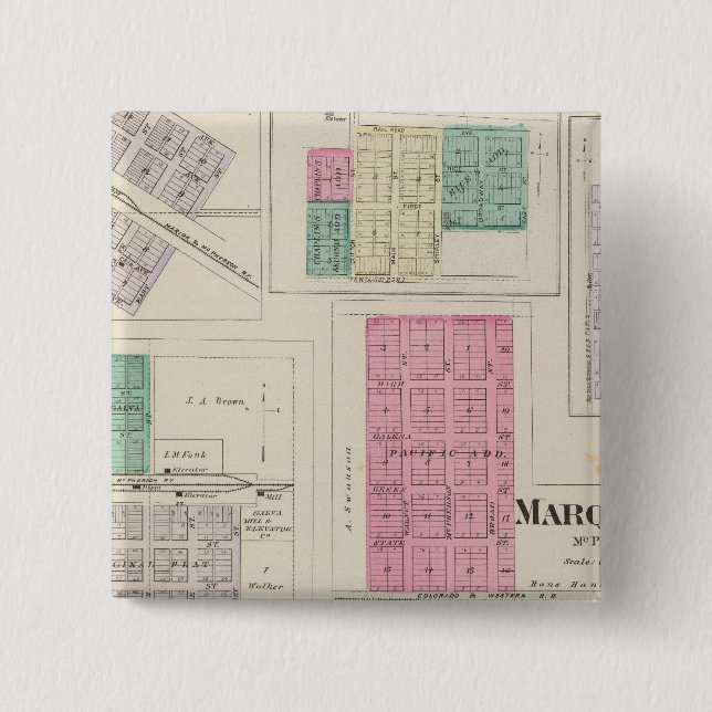 Bóton Quadrado 5.08cm Marquette, Conway, Galva, Elyria, Ames, Kansas (Frente)