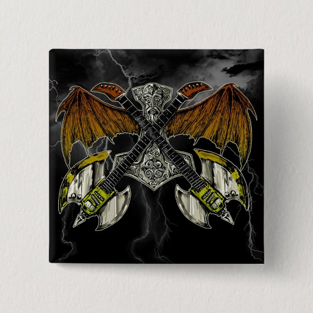Bóton Quadrado 5.08cm Martelo do Thor das guitarra dos deuses (Frente)