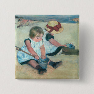 Bóton Quadrado 5.08cm Mary Cassatt - Crianças Brincando na Praia