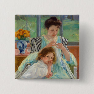 Bóton Quadrado 5.08cm Mary Cassatt - Jovem Mãe costurando