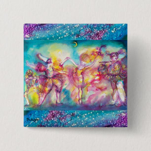 Bóton Quadrado 5.08cm MASCARADA, Mardi Gras Máscaras, Dança, Música