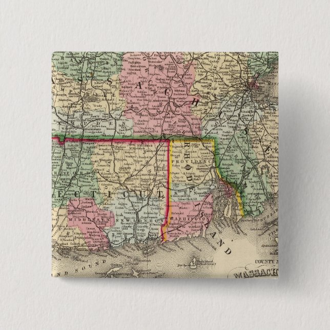 Bóton Quadrado 5.08cm Massa, Conn, Mapa RI de Mitchell (Frente)