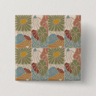 Bóton Quadrado 5.08cm Matisse Groovy floral Art Nouveau 1970s Boho 