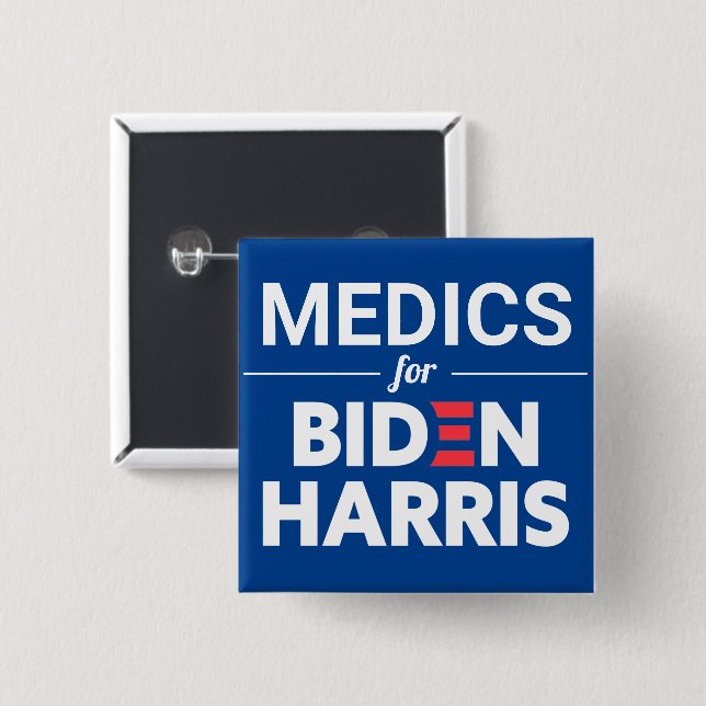 Bóton Quadrado 5.08cm Medicina para Biden Harris Texto Personalizado Azu (Frente & Verso)