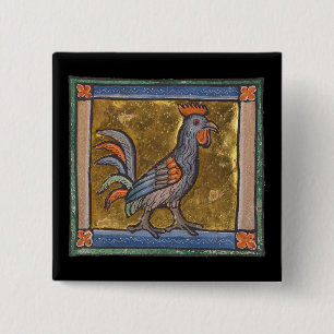 Bóton Quadrado 5.08cm Medieval Bestiary Rooster c. 1270