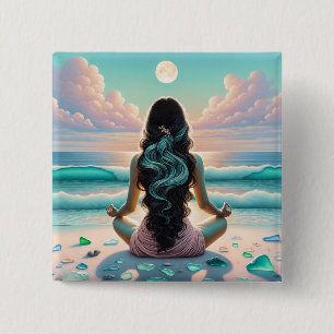 Bóton Quadrado 5.08cm Meditação Harmonia em Praia