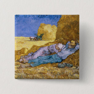 Bóton Quadrado 5.08cm Meio-dia de Vincent van Gogh , o Siesta, após o