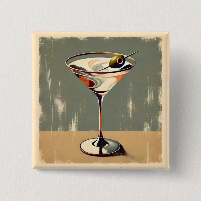 Bóton Quadrado 5.08cm Meio século Moderno 1 Pintura de Martini Olive (Frente)
