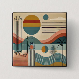 Bóton Quadrado 5.08cm Meio século Moderno Art Beach Sunrise
