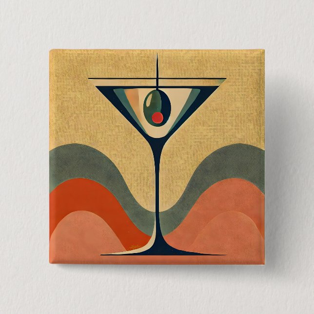 Bóton Quadrado 5.08cm Meio século moderno "pimento azeitona martini wave (Frente)