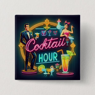 Bóton Quadrado 5.08cm Meio século Neon Sign Cocktail Casal