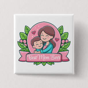 Bóton Quadrado 5.08cm Melhor Mãe do Mundo, Mãe e Filho, Personalizado