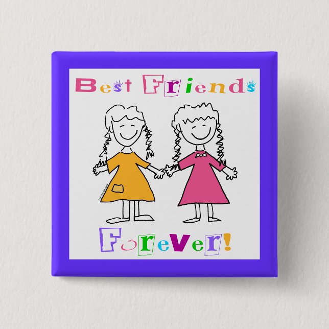 Bóton Quadrado 5.08cm Melhores Amigos para Presentes BFF (Frente)