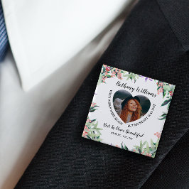Bóton Quadrado 5.08cm Memorial de Foto de Coração Personalizado Moderno