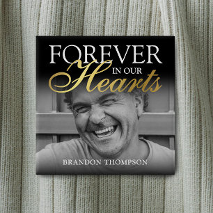 Bóton Quadrado 5.08cm Memorial de Fotografia Funeral Dourada Negra