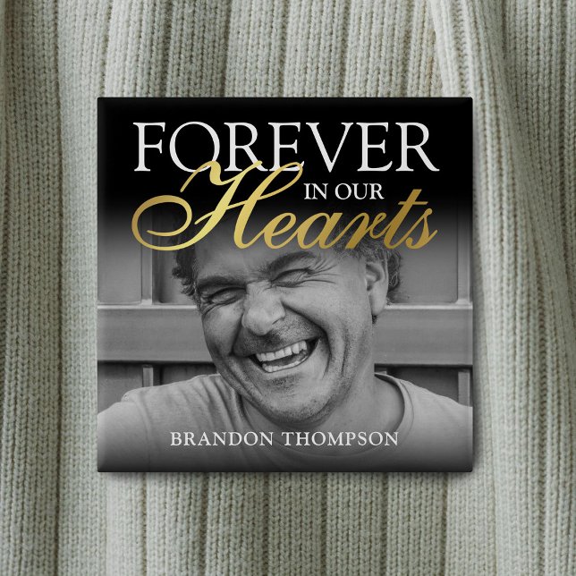 Bóton Quadrado 5.08cm Memorial de Fotografia Funeral Dourada Negra (Criador carregado)