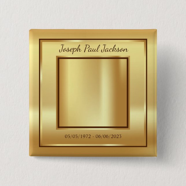Bóton Quadrado 5.08cm Memorial de Fotografias Dourada (Frente)