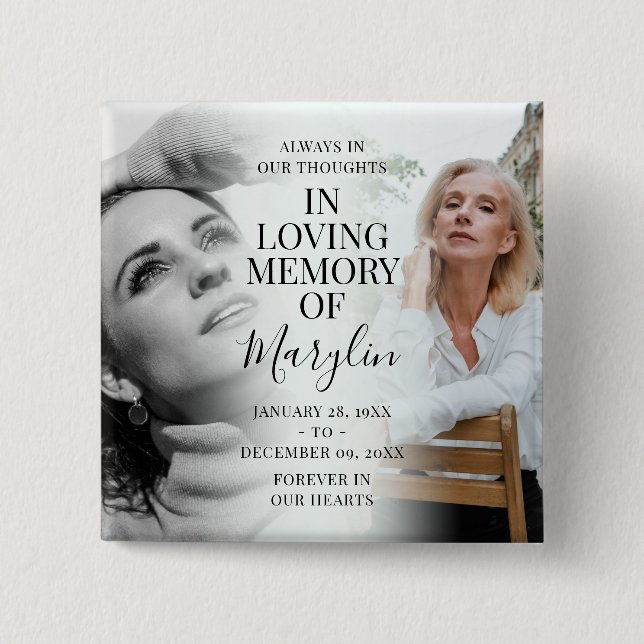 Bóton Quadrado 5.08cm Memorial Funeral na moda Antes e Depois Foto (Frente)