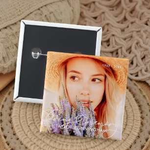 Bóton Quadrado 5.08cm Memorial In Loving Memory Modern Heart Photo