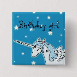 Bóton Quadrado 5.08cm Menina azul e branca do aniversário do unicórnio