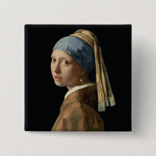 Bóton Quadrado 5.08cm Menina com um brinco da pérola, c.1665-6 (óleo e