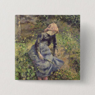 Bóton Quadrado 5.08cm Menina com uma vara, 1881 de Camille Pissarro