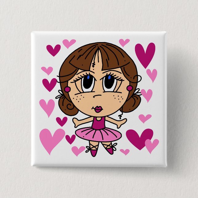 Bóton Quadrado 5.08cm Menina da bailarina (Frente)