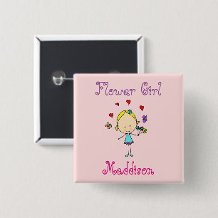 Bóton Quadrado 5.08cm Menina das Flores Personalizada